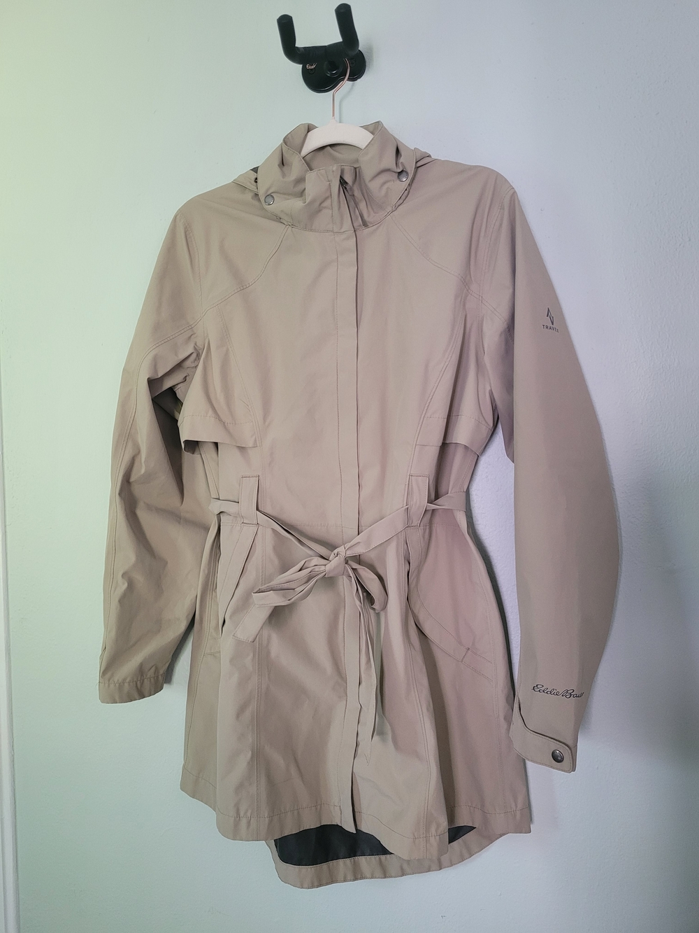 Eddie Bauer Women's Beige Hooded Trench Rain Jacket